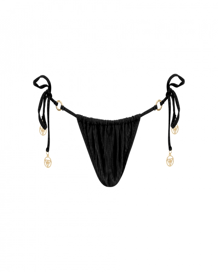 Gestreift  Niedrig sitzende Tanga-Bikinihose mit seitlicher Schnürung und Rüschen