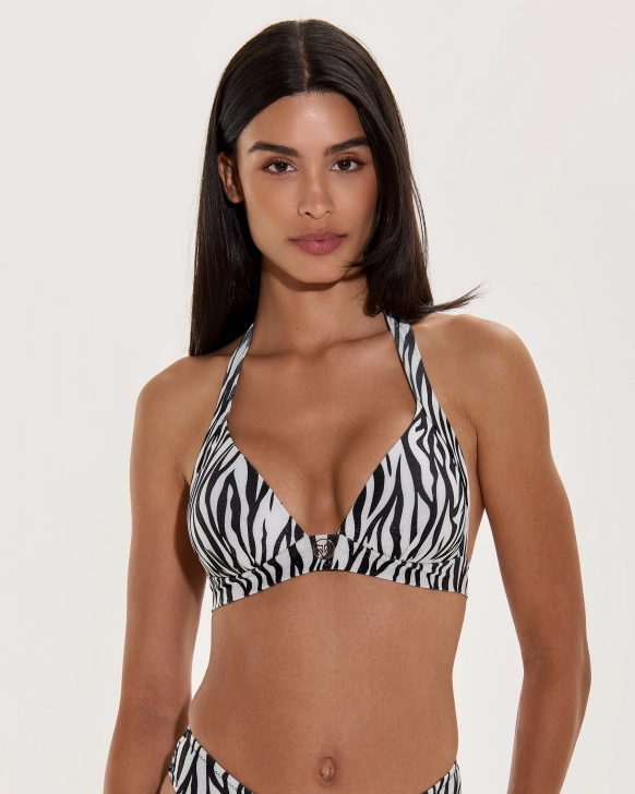 Haut De Bikini Push-Up Avec Logo Doré Et Bonnets Plissés