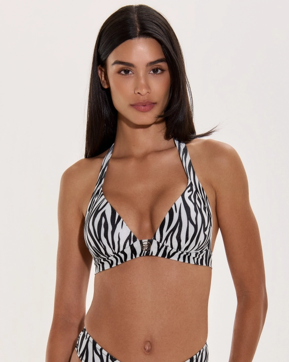 Sutien Bikini Push-Up Cu Logo Auriu și Design Fronsat