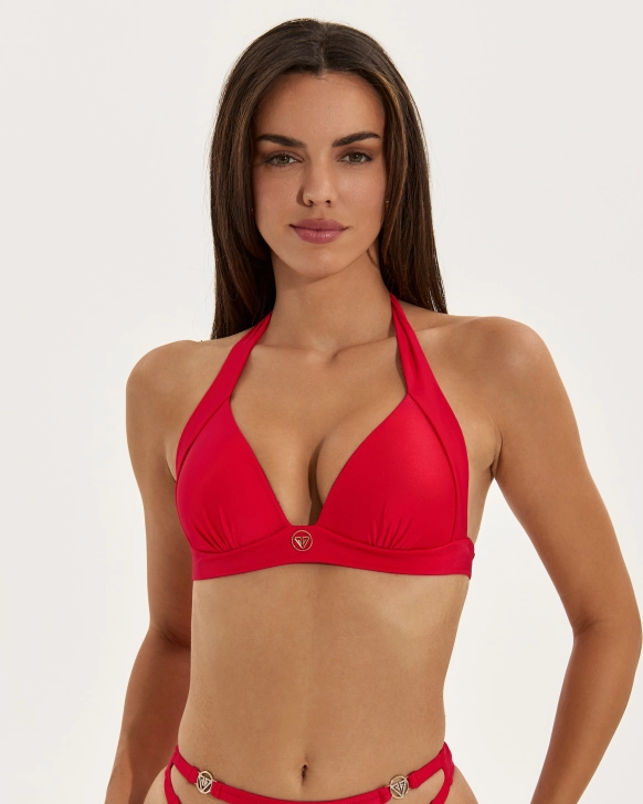 Push-Up Bikini Top With Gold Logo And Ruched Detail