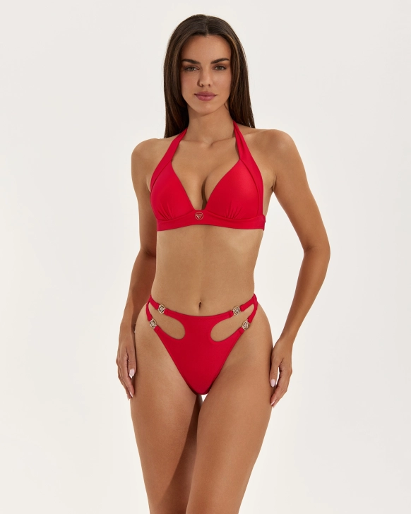 Push-Up Bikini Top With Gold Logo And Ruched Detail