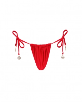 Niedrig sitzende Tanga-Bikinihose mit seitlicher Schnürung und Rüschen