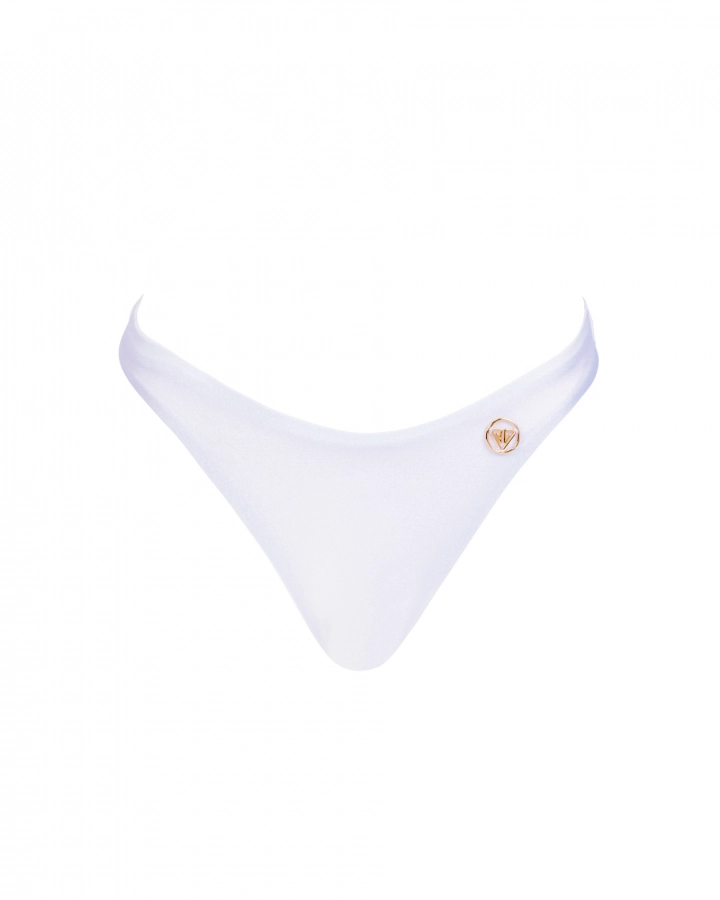 WHITE Side-tie ruched thong low-rise bikini bottom - XS - VivienVance