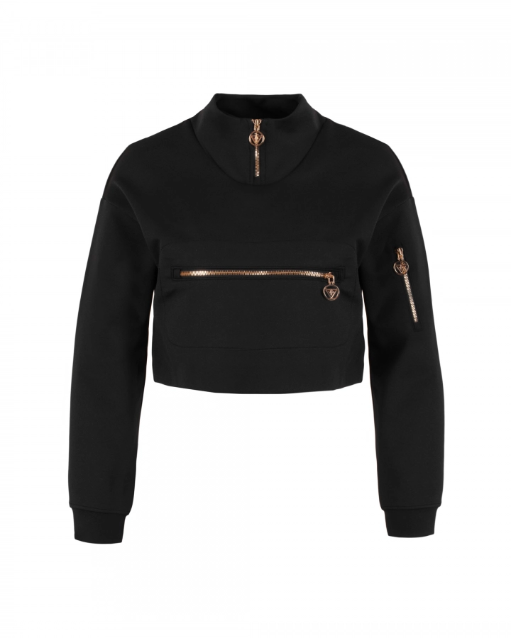 Kurzer Pullover mit Kragen und Reißverschluss