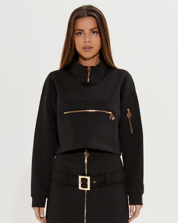 Cropped Collared Sweater With Zip