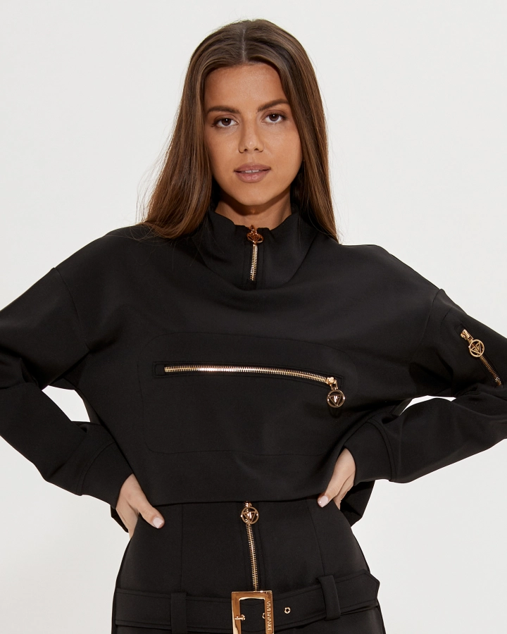 Kurzer Pullover mit Kragen und Reißverschluss