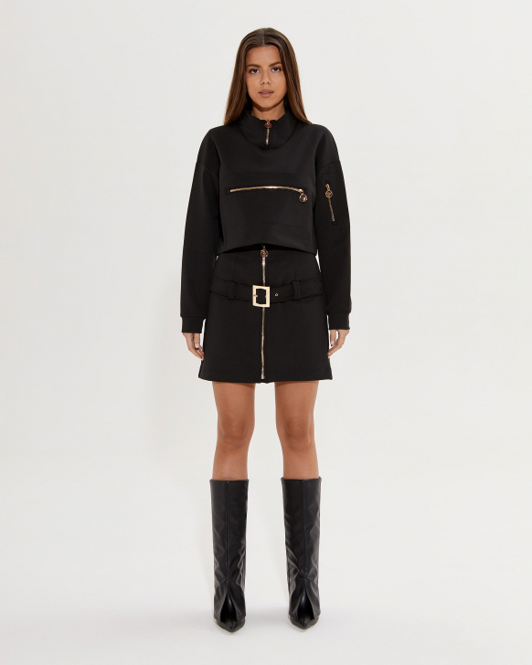 Cropped Collared Sweater With Zip