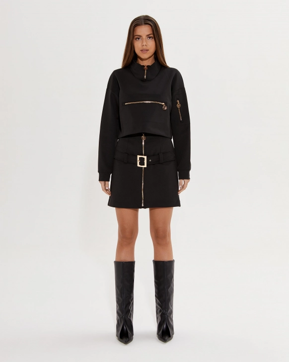 Skrátený sveter s golierom a zipsom