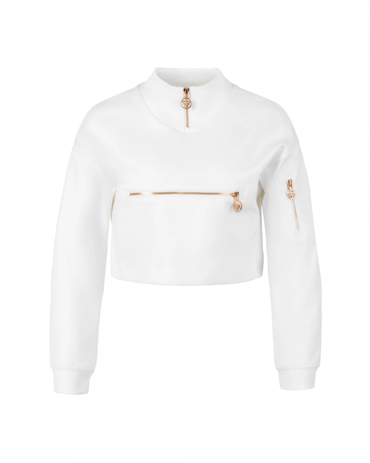 Kurzer Pullover mit Kragen und Reißverschluss