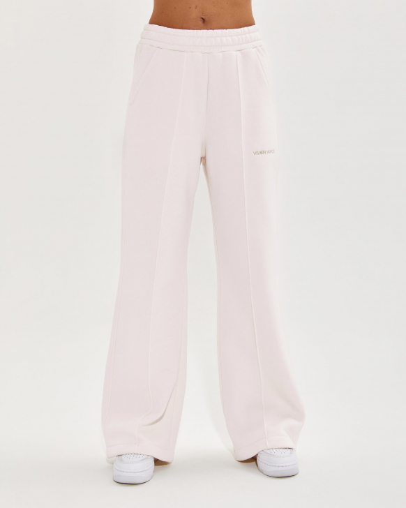 Wide-leg pants with side pockets and gold embroidery