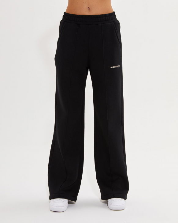 Wide-leg pants with side pockets and gold embroidery