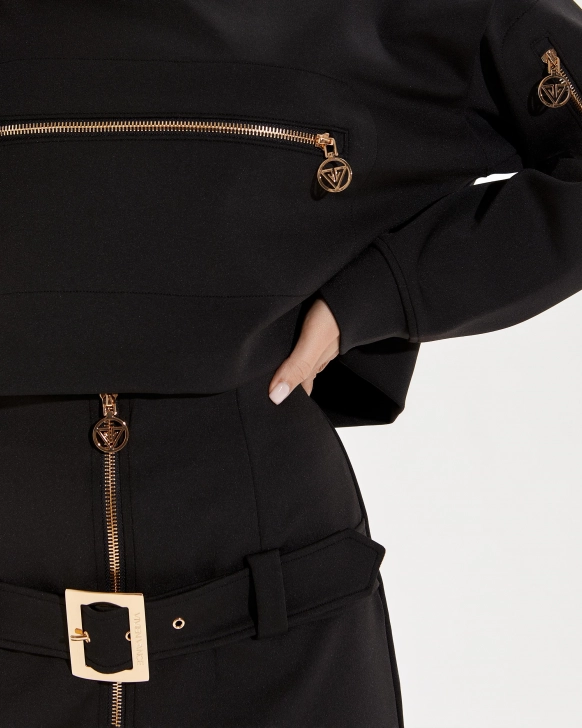 Fustă mini cu centură logo și fermoar decorativ frontal