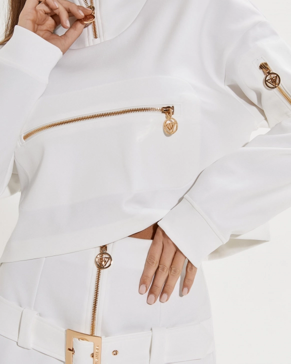 Fustă mini cu centură logo și fermoar decorativ frontal