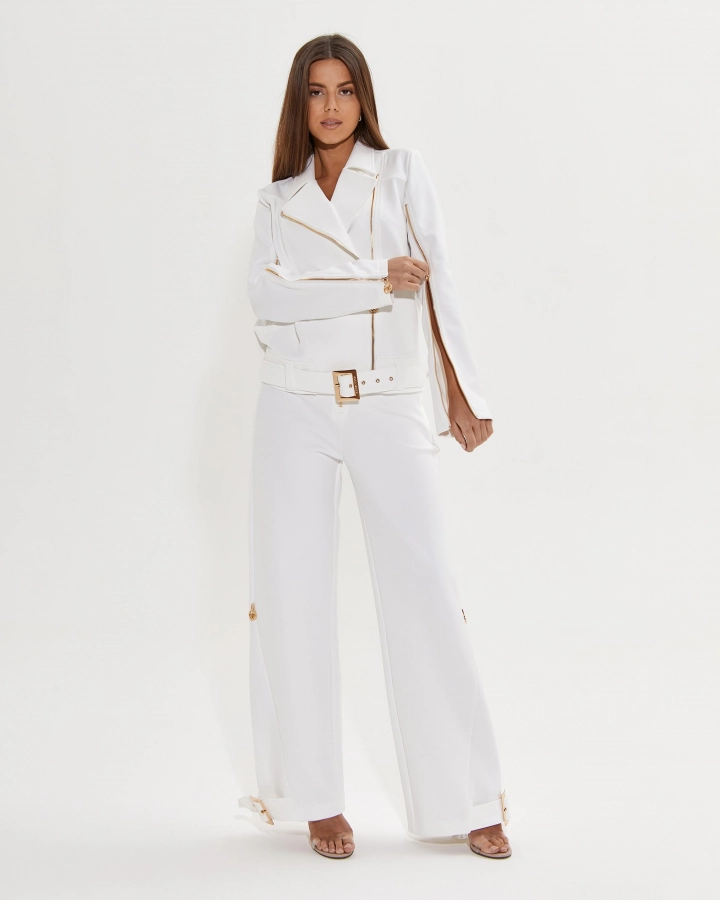 Weit geschnittene Designerhose mit Reißverschluss und Schnallen