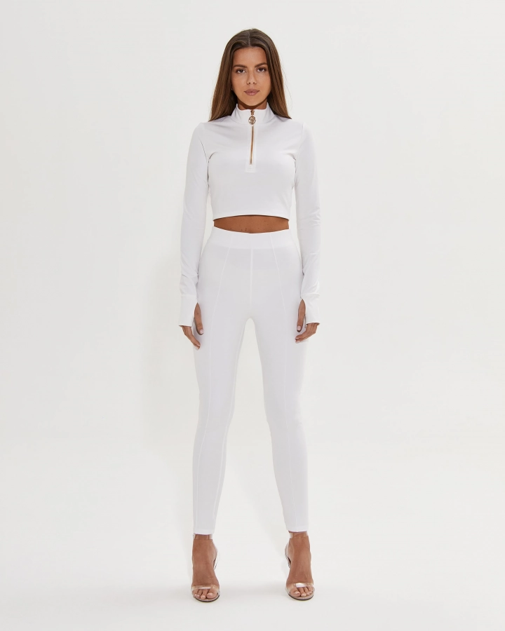 Cropped top with high neck and decorative zipper