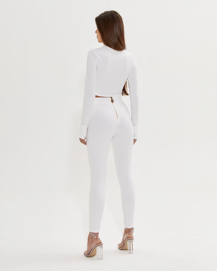Cropped top with high neck and decorative zipper