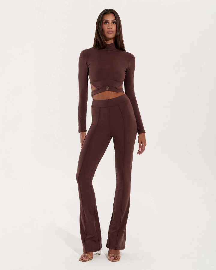 Wide leg trousers high waist – Mocha – 4. kép