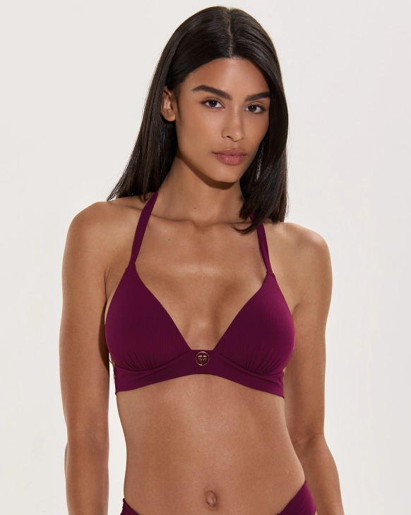Modernes Raff-Push-Up-Bikini-Top Mit Gold-Logo