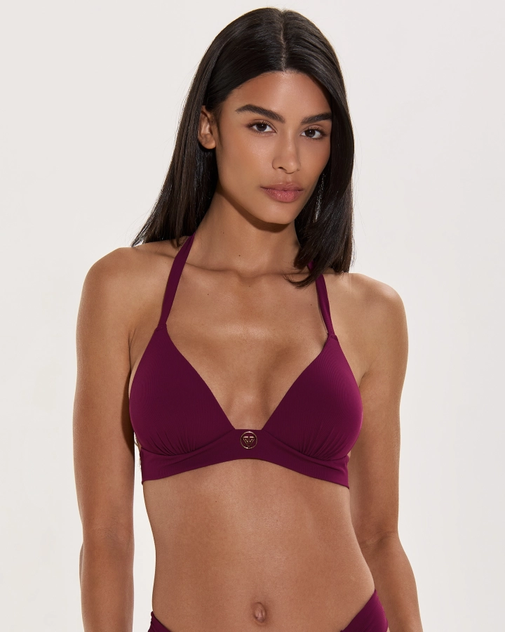 Top Bikini Push-Up Arricciato Con Logo Dorato