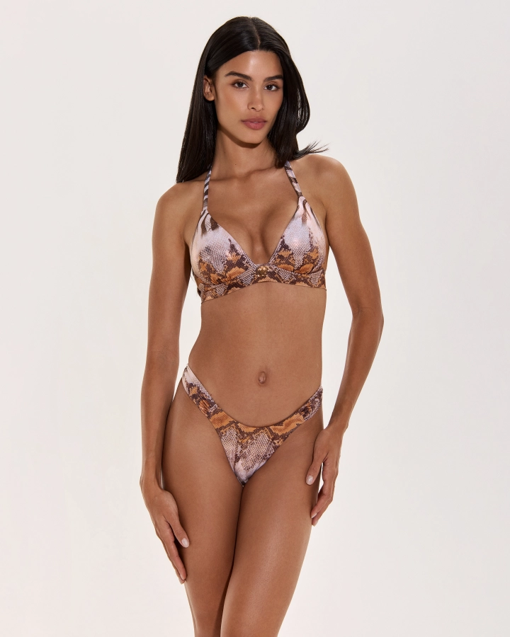 Modern Ráncolt Push-Up Bikini Felső Arany Logóval
