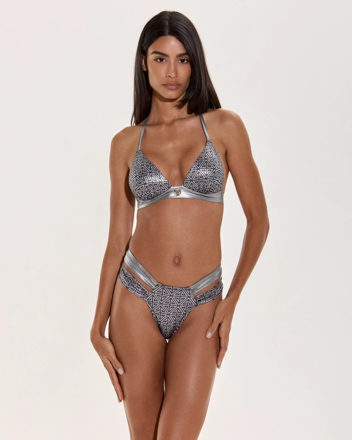 Modern Ráncolt Push-Up Bikini Felső Arany Logóval