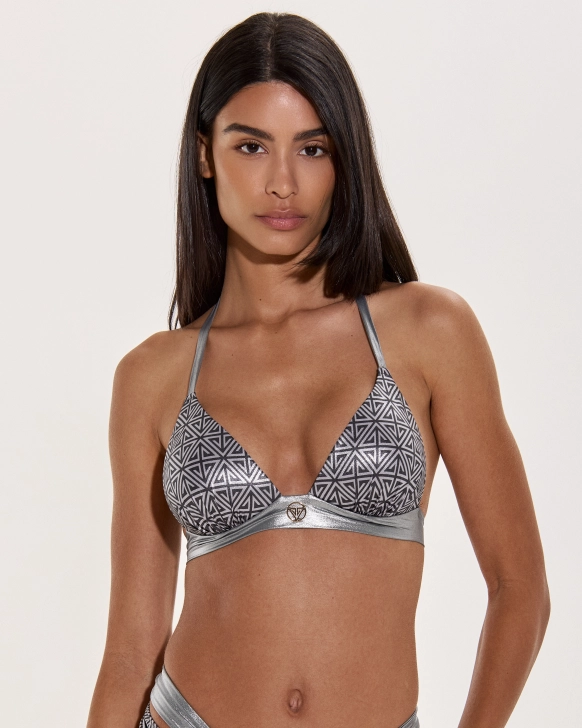 Modernes Raff-Push-Up-Bikini-Top Mit Gold-Logo