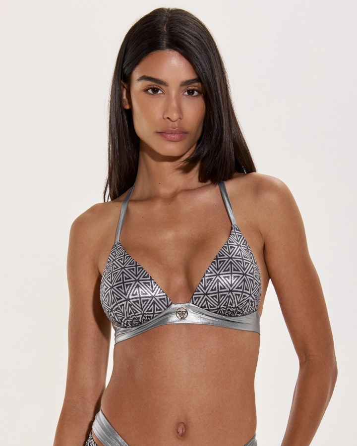 Modern Ráncolt Push-Up Bikini Felső Arany Logóval