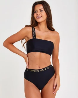 Haut de maillot une épaule sans push-up avec élastique Vivien Vance – BLACK – 4. kép