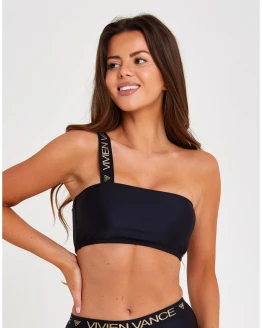 Haut de maillot une épaule sans push-up avec élastique Vivien Vance – BLACK – 1. kép