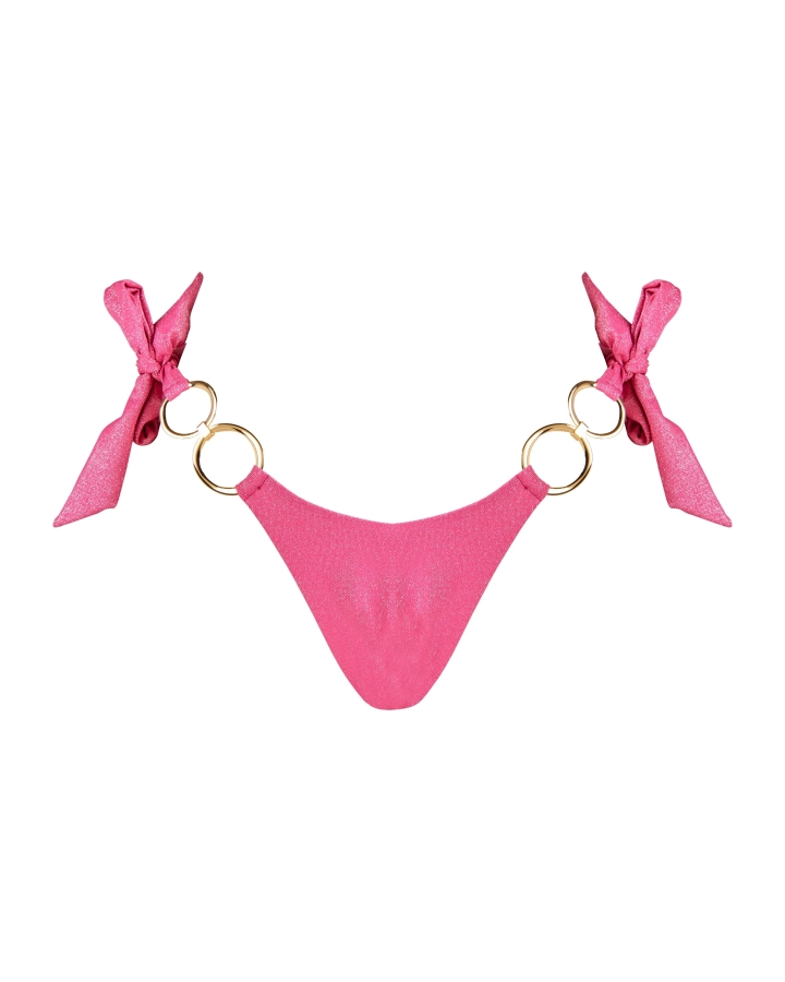 Brazilian bikini bottom with golden rings and shimmer effect