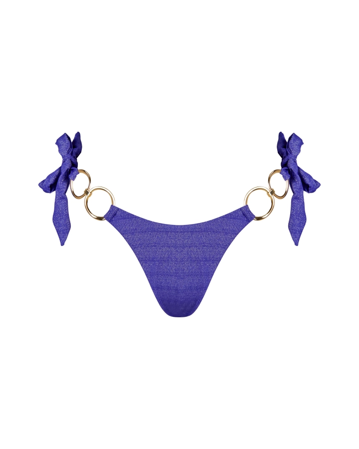 Brazilian bikini bottom with golden rings and shimmer effect