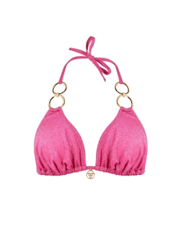 Triangle Bikini Top with Gold Rings and Shimmering Fabric