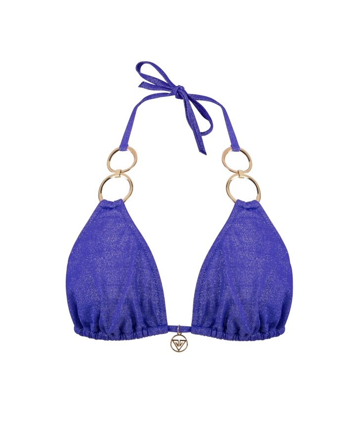 Triangle Bikini Top with Gold Rings and Shimmering Fabric