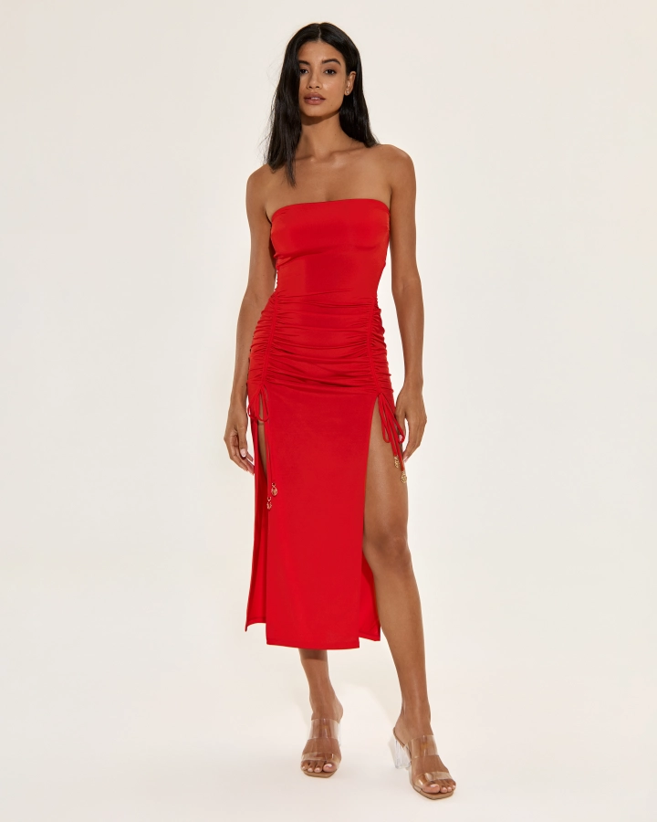 Strapless Ruched Maxi Dress