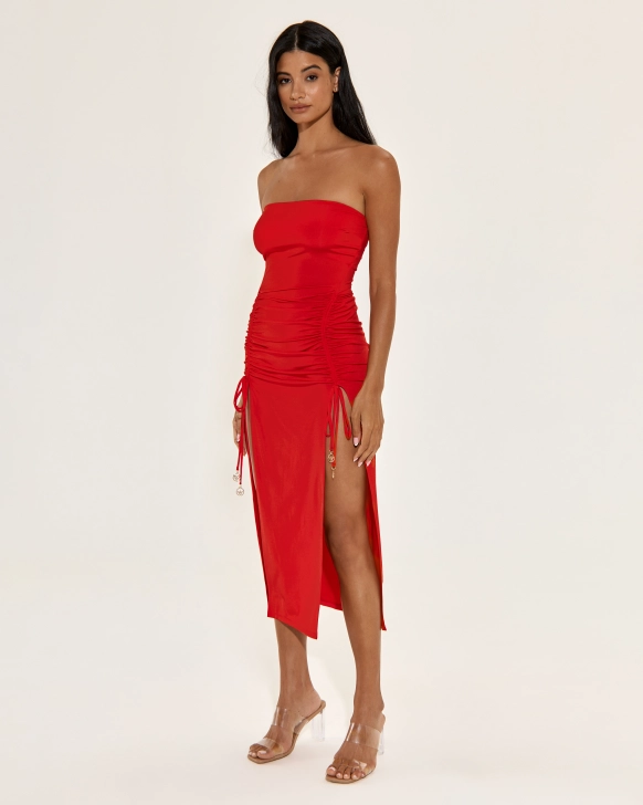 Strapless Ruched Maxi Dress