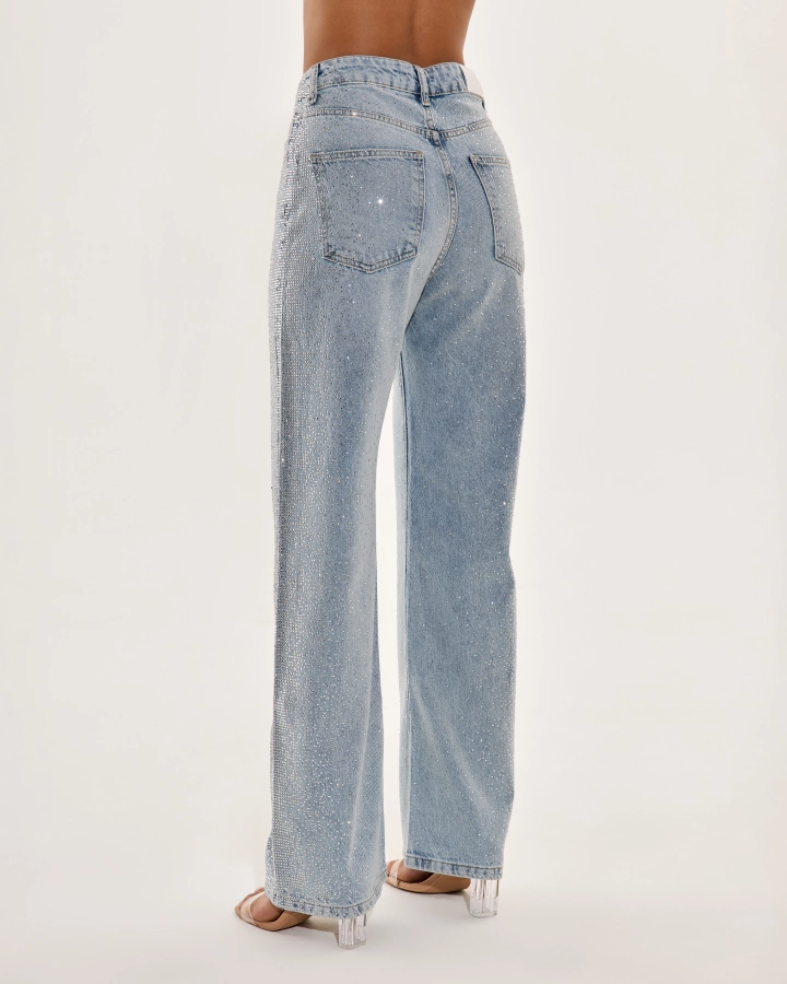 Gerade Jeans mit hohem Bund und Kristallverzierung