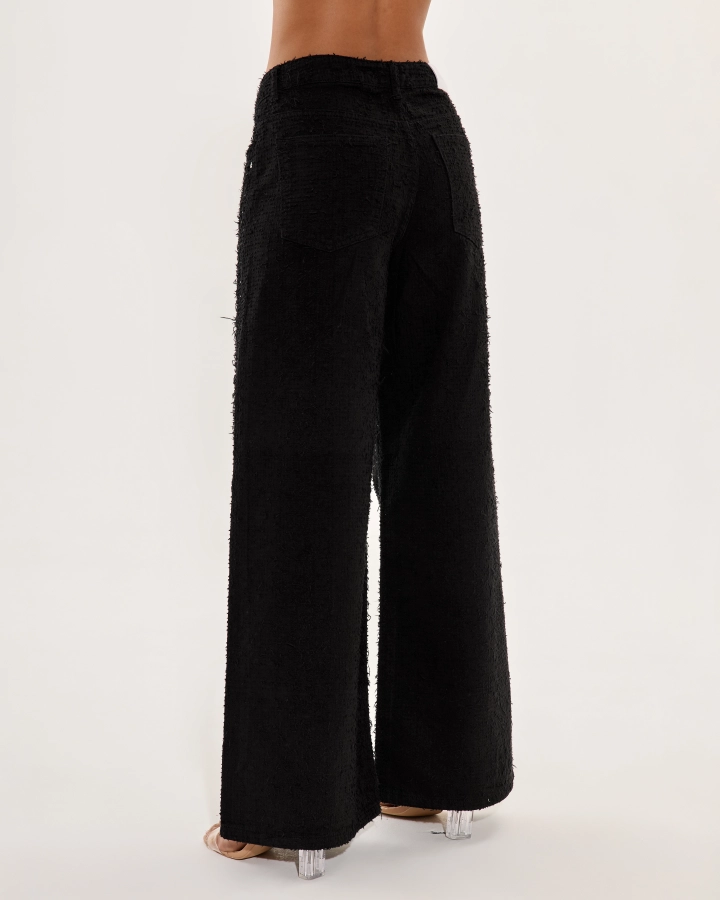 Wide-Leg Denim Pants with Sparkling Stones