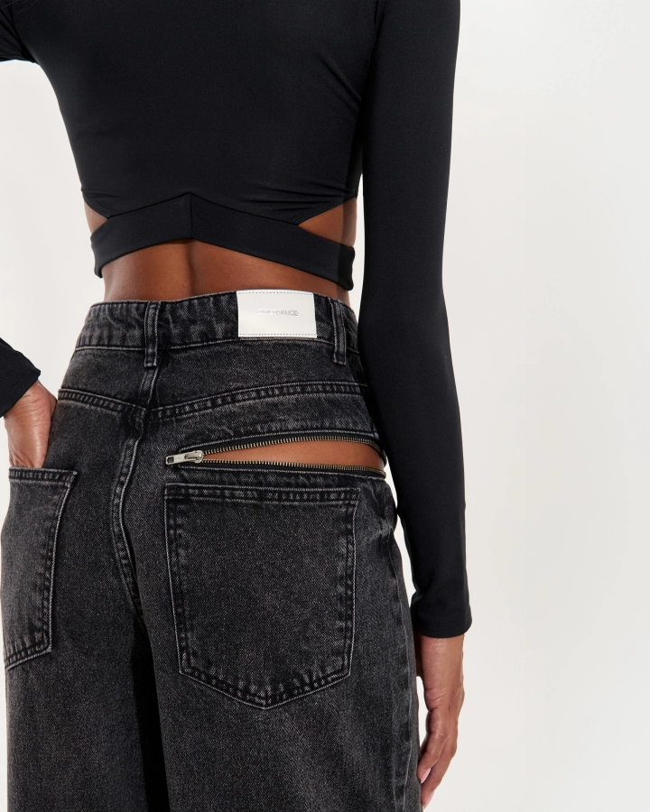 Wide leg jeans with zips – BLACK – 4. kép