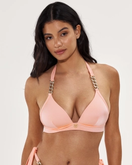 Push-up Triangle Bikini Top with Crystal Chains