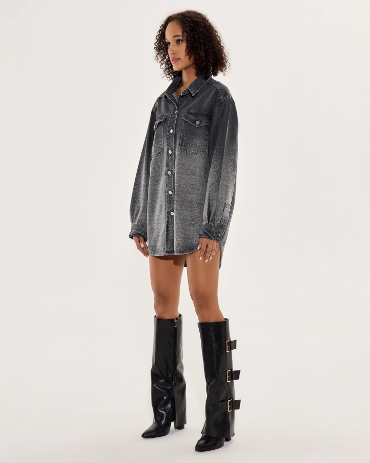 Oversized Washed Denim Shirt Jacket